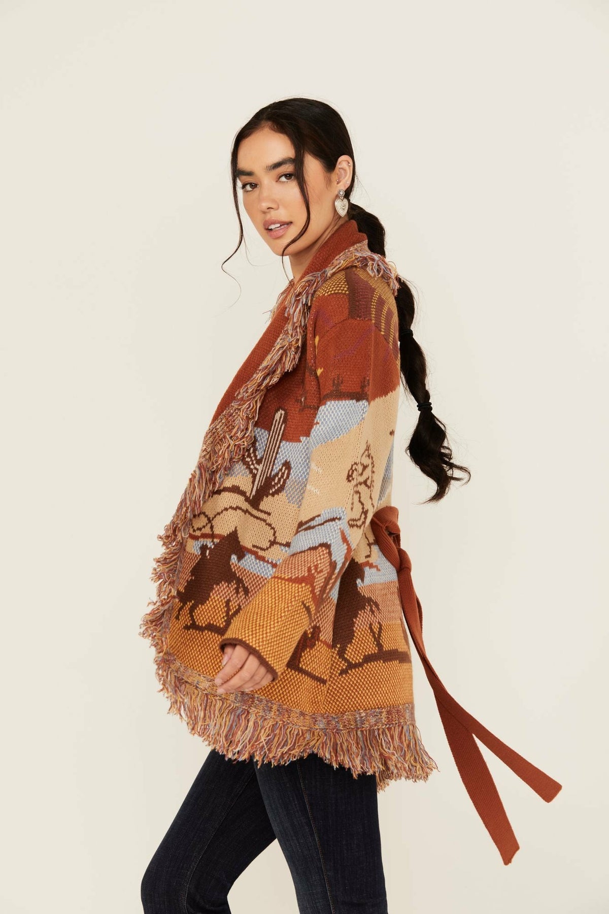 Minette Western Scenic Fringe Cardigan
