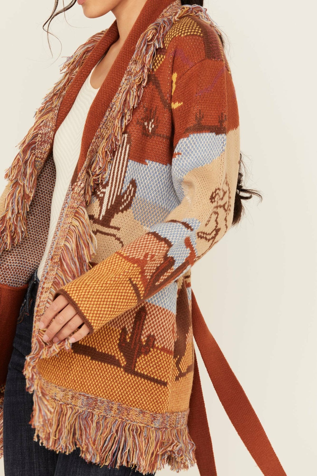 Minette Western Scenic Fringe Cardigan