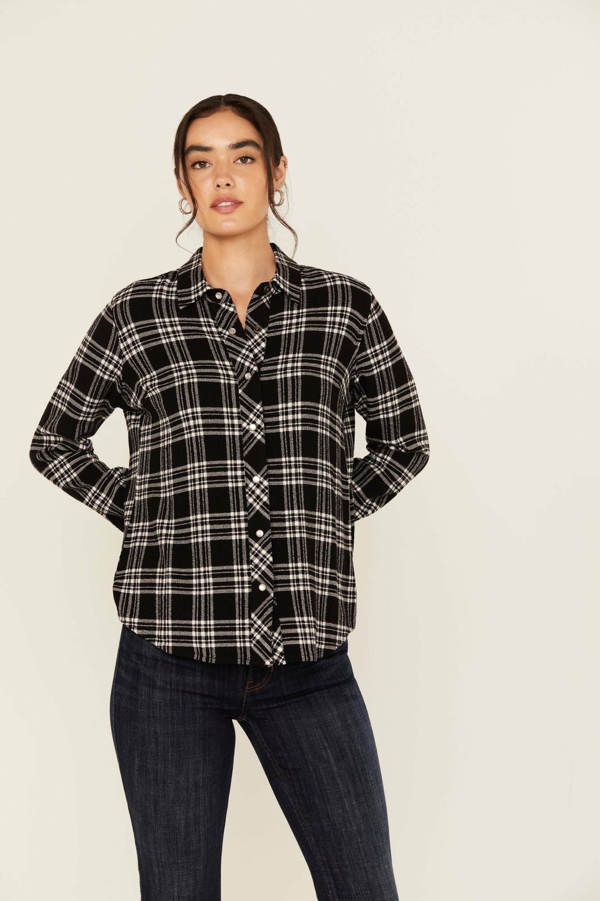 Featherlight Plaid Print Long Sleeve Pearl Snap Western Shirt