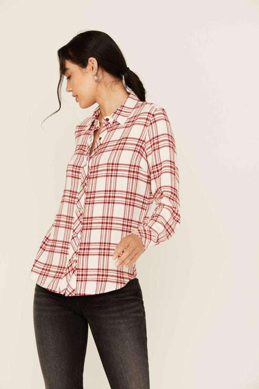 Anna Featherlight Plaid Print Long Sleeve Pearl Snap Western Shirt