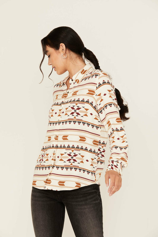 Maplegrove Featherlight Southwestern Print Long Sleeve Pearl Snap Western Shirt
