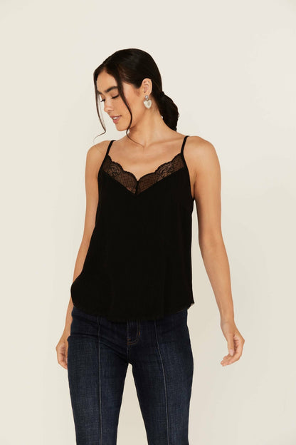 Randa Solid Lace Trim Cami Tank