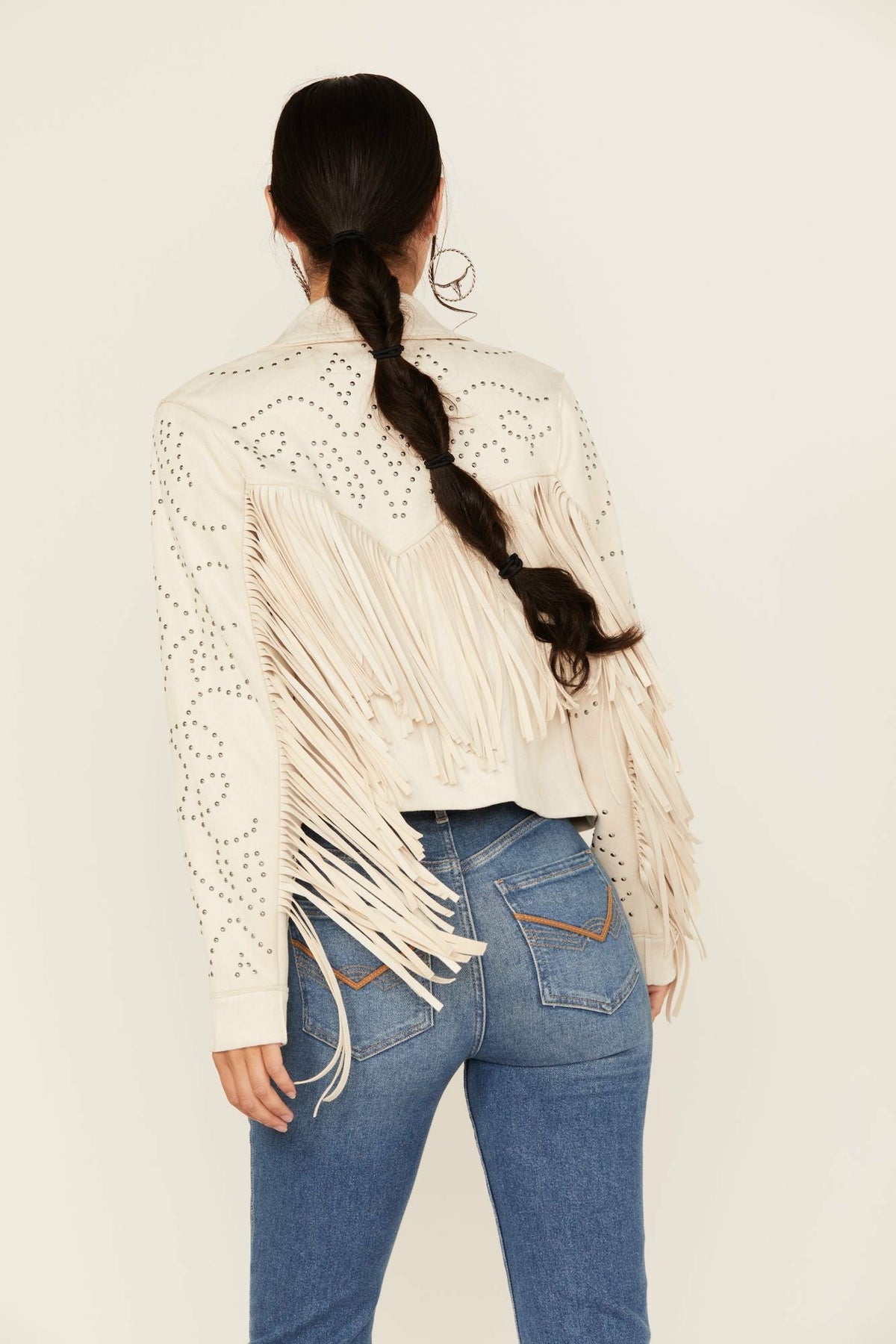 Blair Fringe and Studded Faux Suede Snap Jacket