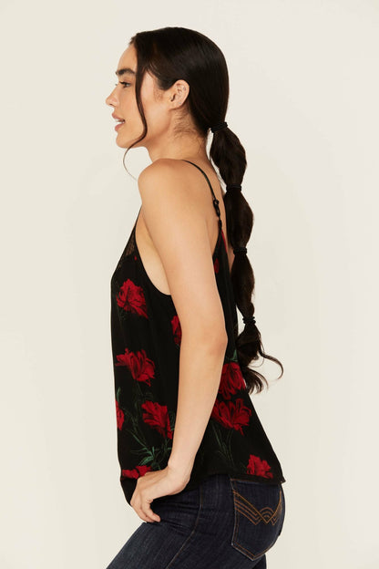Chase Floral Print Lace Trim Cami Tank