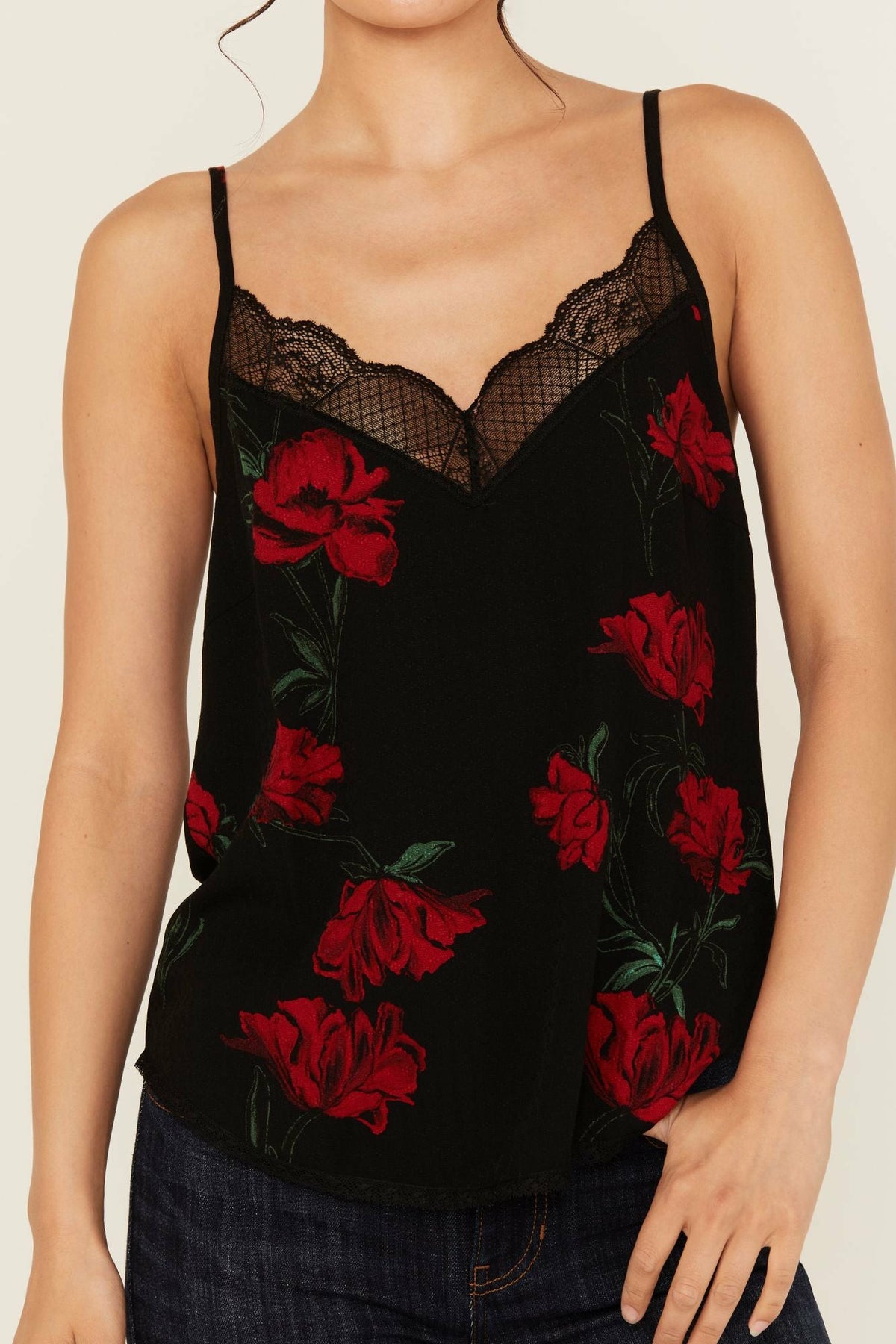 Chase Floral Print Lace Trim Cami Tank