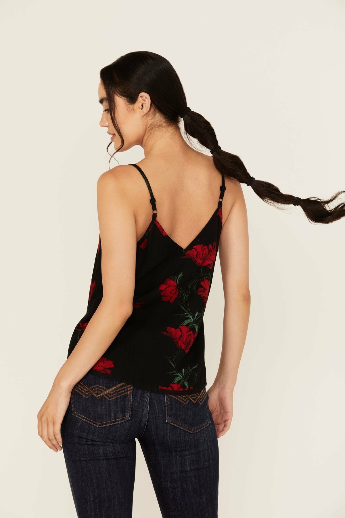 Chase Floral Print Lace Trim Cami Tank