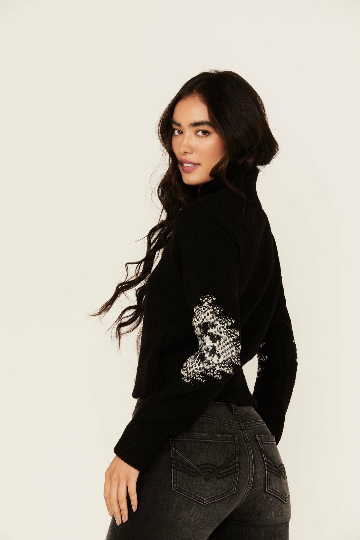 Dallas Sequins Cropped Zip Front Sweater