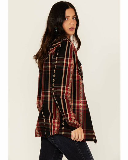 Glenmond Dobby Plaid Print Long Sleeve Snap Flannel Shirt