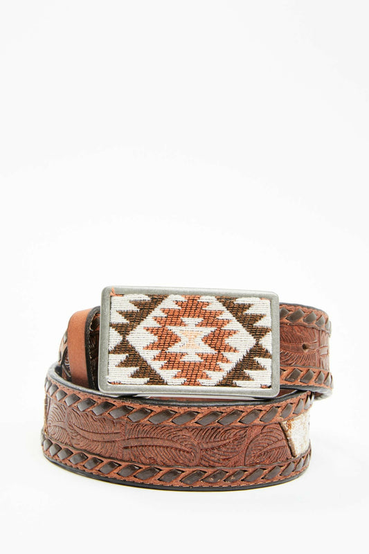 Tooled Southwestern Square Buckle Belt