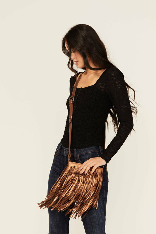Camarillo Metallic Fringe Suede Crossbody Bag