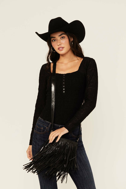 Camarillo Metallic Fringe Suede Crossbody Bag
