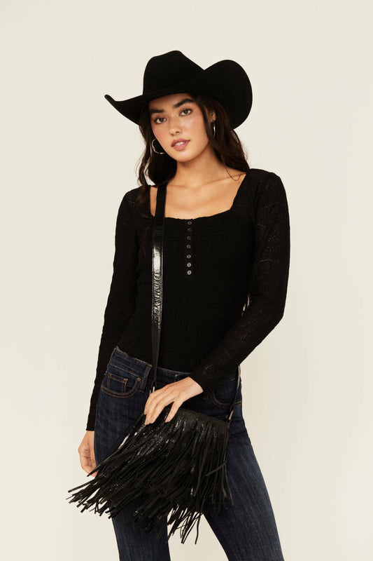 Camarillo Metallic Fringe Suede Crossbody Bag