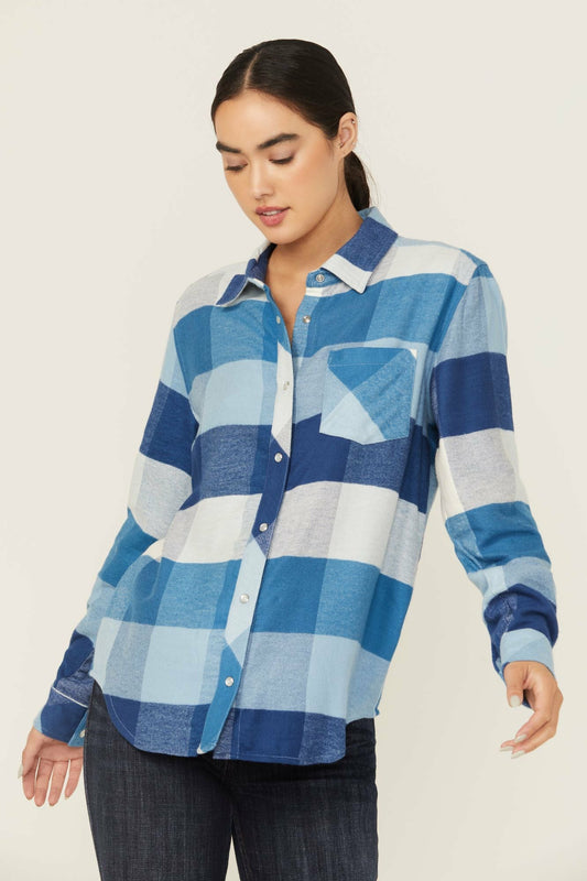 Plaid Print Long Sleeve Snap Flannel Shirt