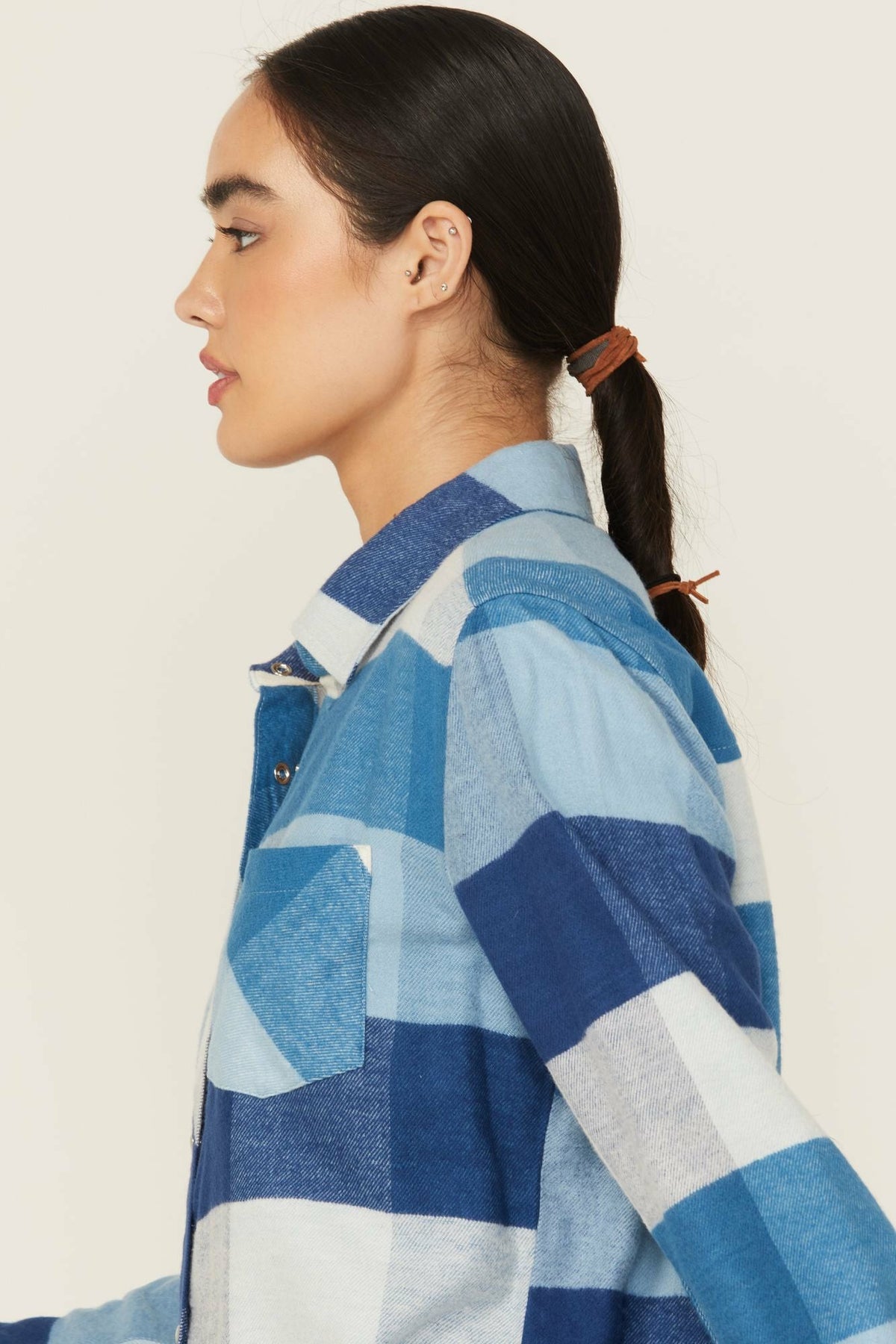 Plaid Print Long Sleeve Snap Flannel Shirt