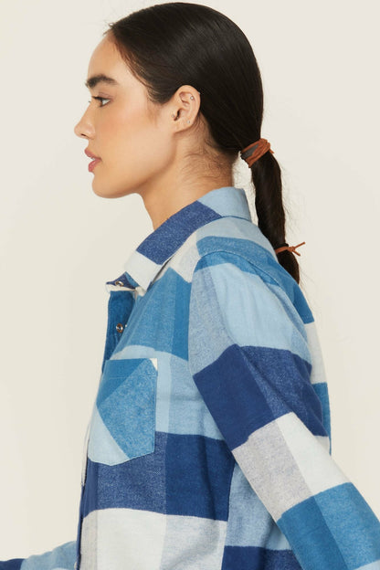 Plaid Print Long Sleeve Snap Flannel Shirt