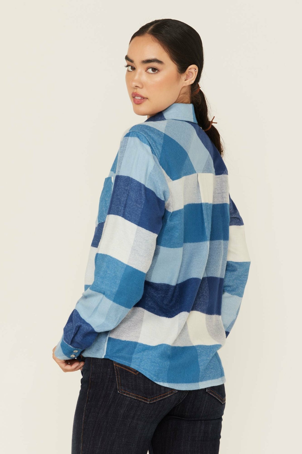 Plaid Print Long Sleeve Snap Flannel Shirt
