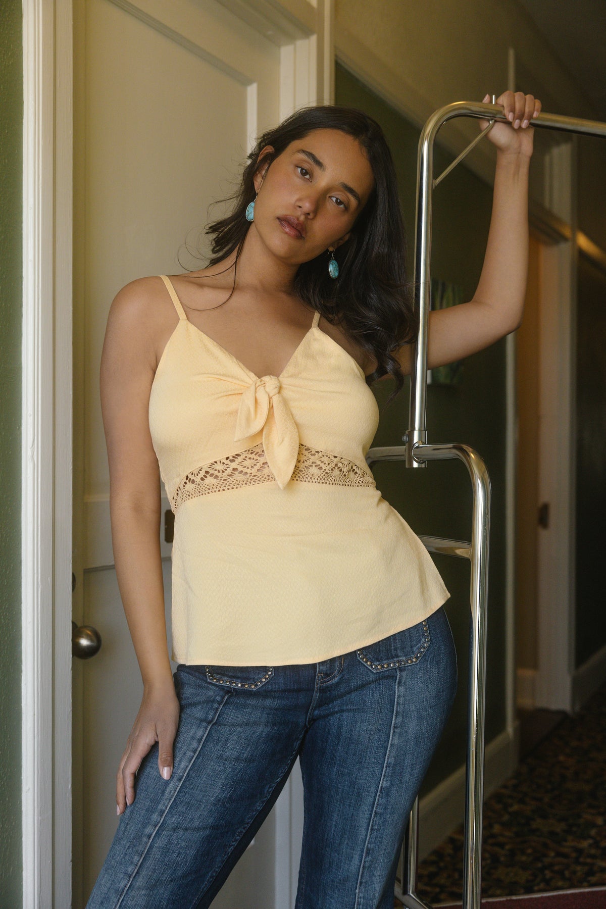 Lace Inset Tie-Front Cami