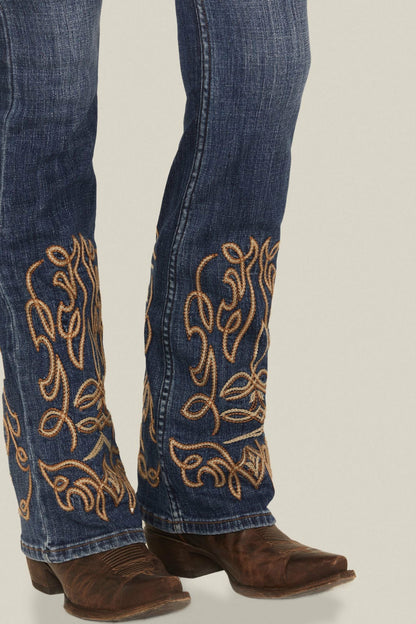 Hawkins Dark Wash Rebel Mid Rise Boot Stitch Super Stretch Denim Jeans