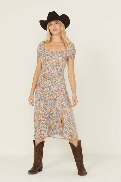 Beth Ditsy Print Puff Sleeve Midi Dress