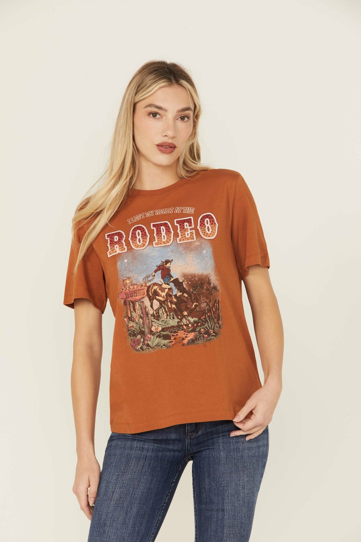 I Left My Heart At The Rodeo Embellished Short Sleeve Graphic Tee