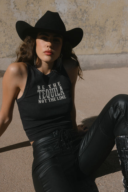 Be The Tequila Embellished Ribbed Graphic Tank Top