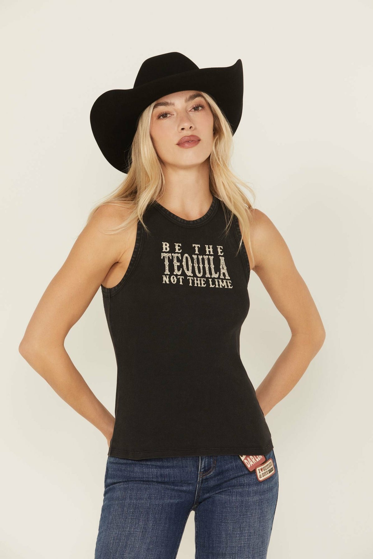Be The Tequila Embellished Ribbed Graphic Tank Top