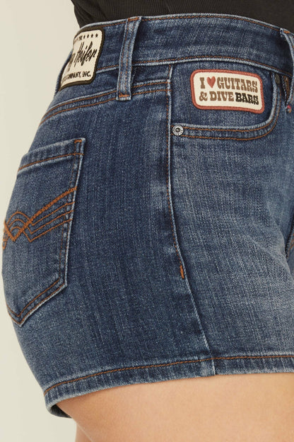 Ellwood Patch Dark Wash High Rise Stretch Denim Shorts