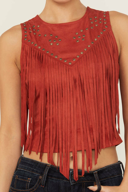 Wylie Studded Fringe Faux Suede Sleeveless Shirt