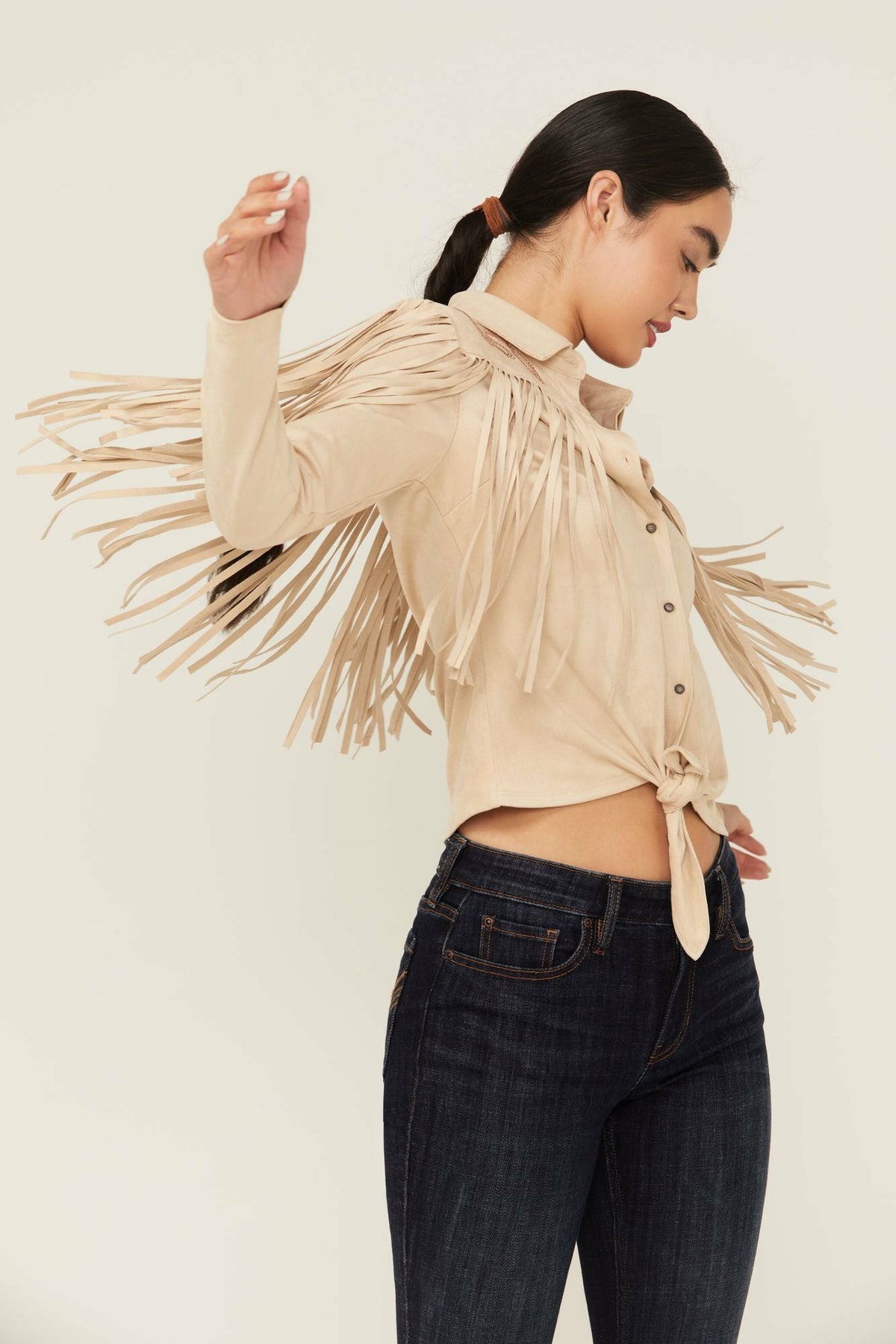 Fringe Embroidered Long Sleeve Button-Down Western Shirt