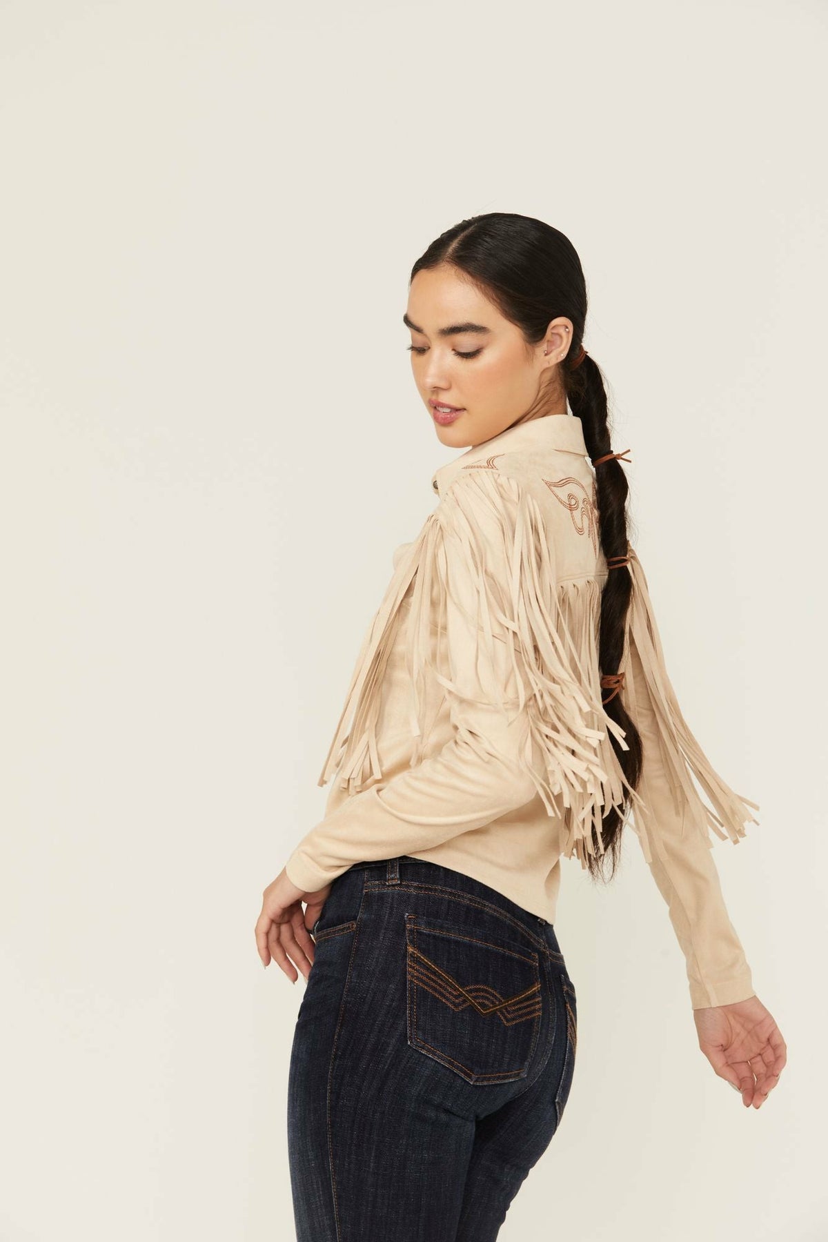 Fringe Embroidered Long Sleeve Button-Down Western Shirt