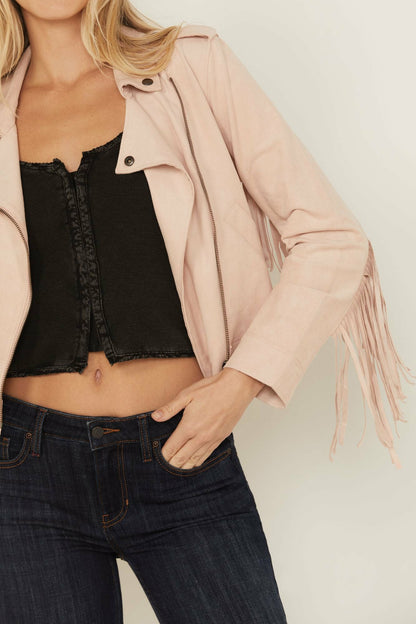 Odessa Faux Suede Fringe Moto Jacket