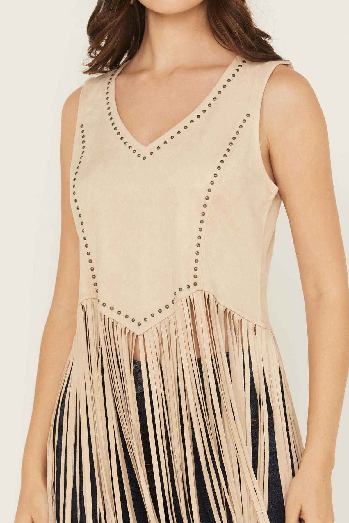 Monticello Fringe Faux Suede Studded Tank