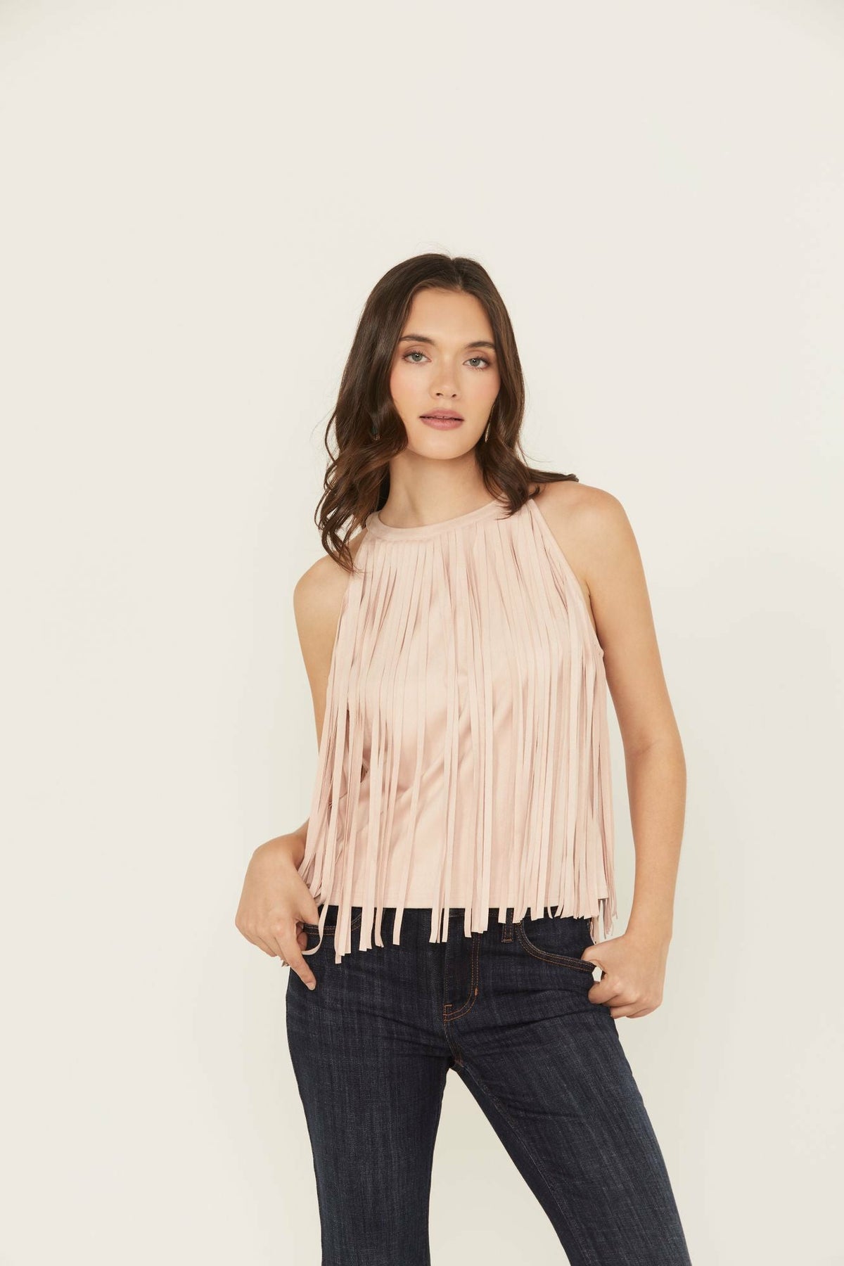 Madie Faux Suede Fringe Tank