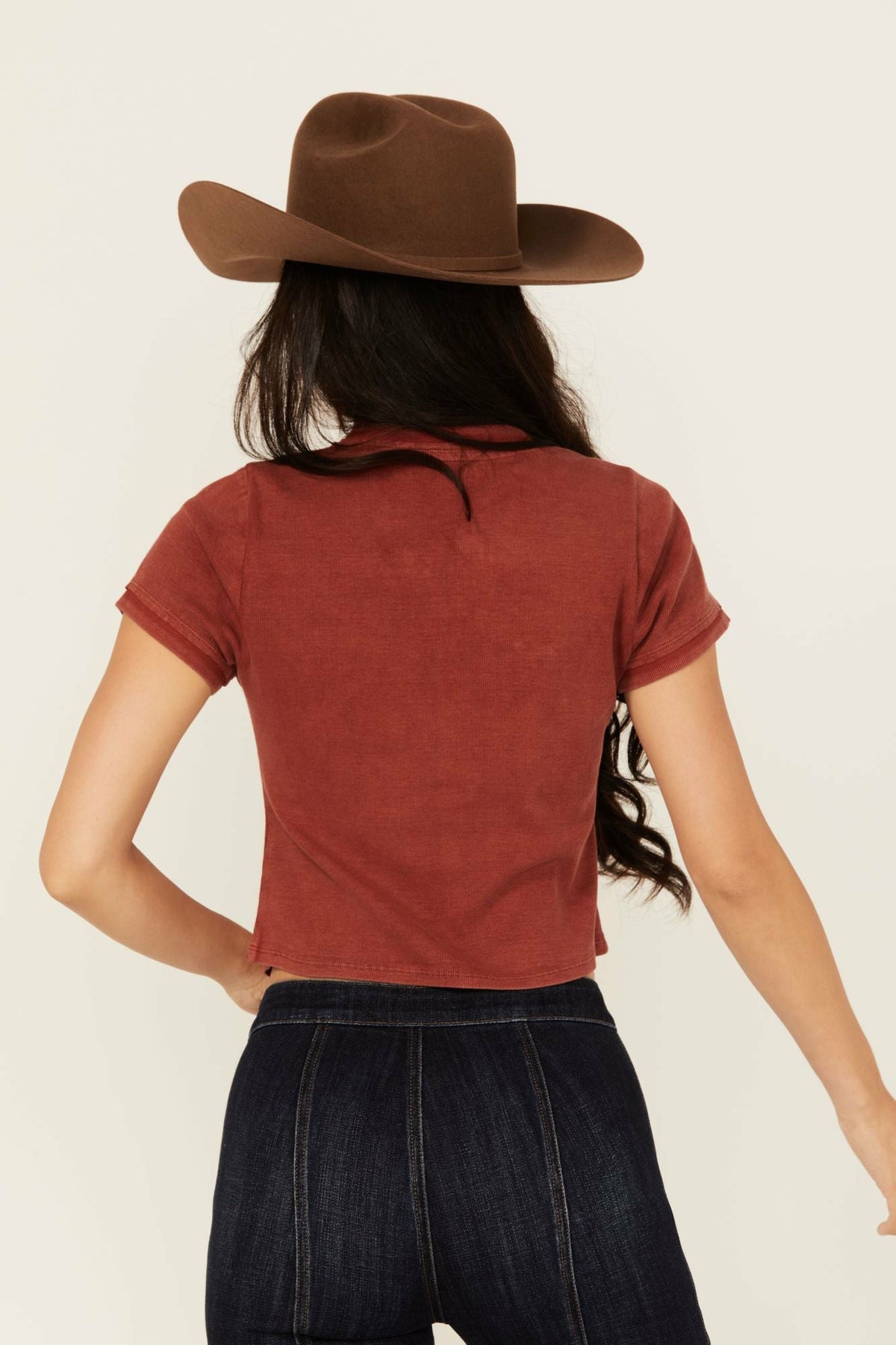Solid Short Sleeve Button-Down Cropped Tee