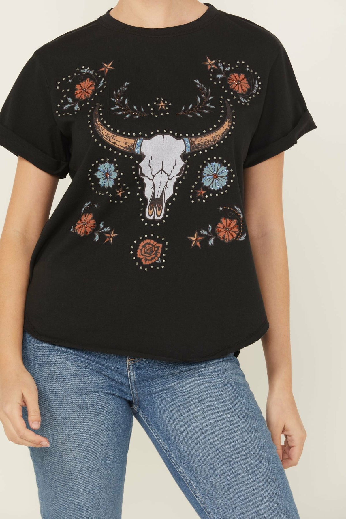 Studded Bull Skull Short Sleeve Graphic Tee