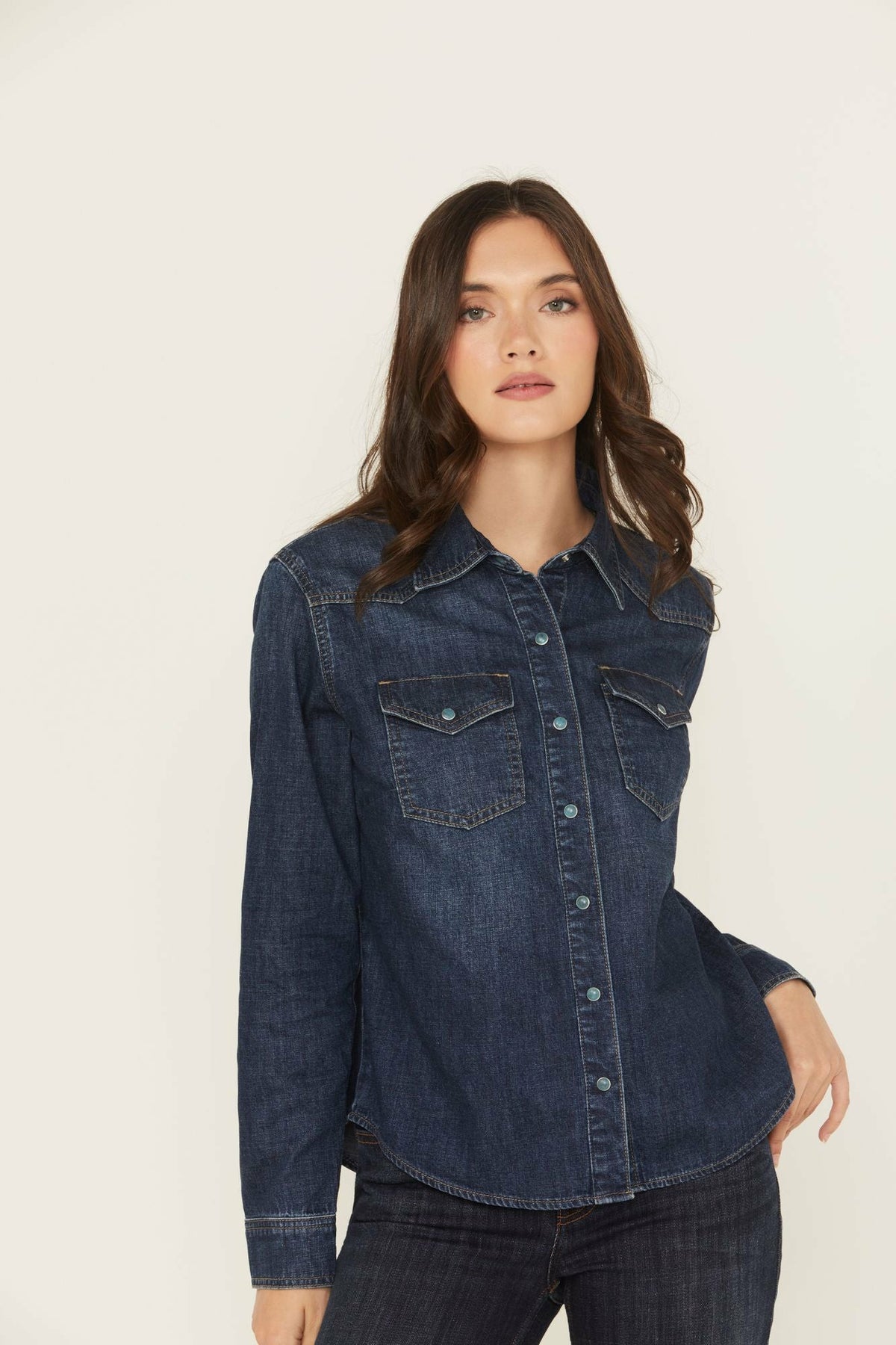 Abbott Dark Wash Chambray Long Sleeve Snap Western Shirt