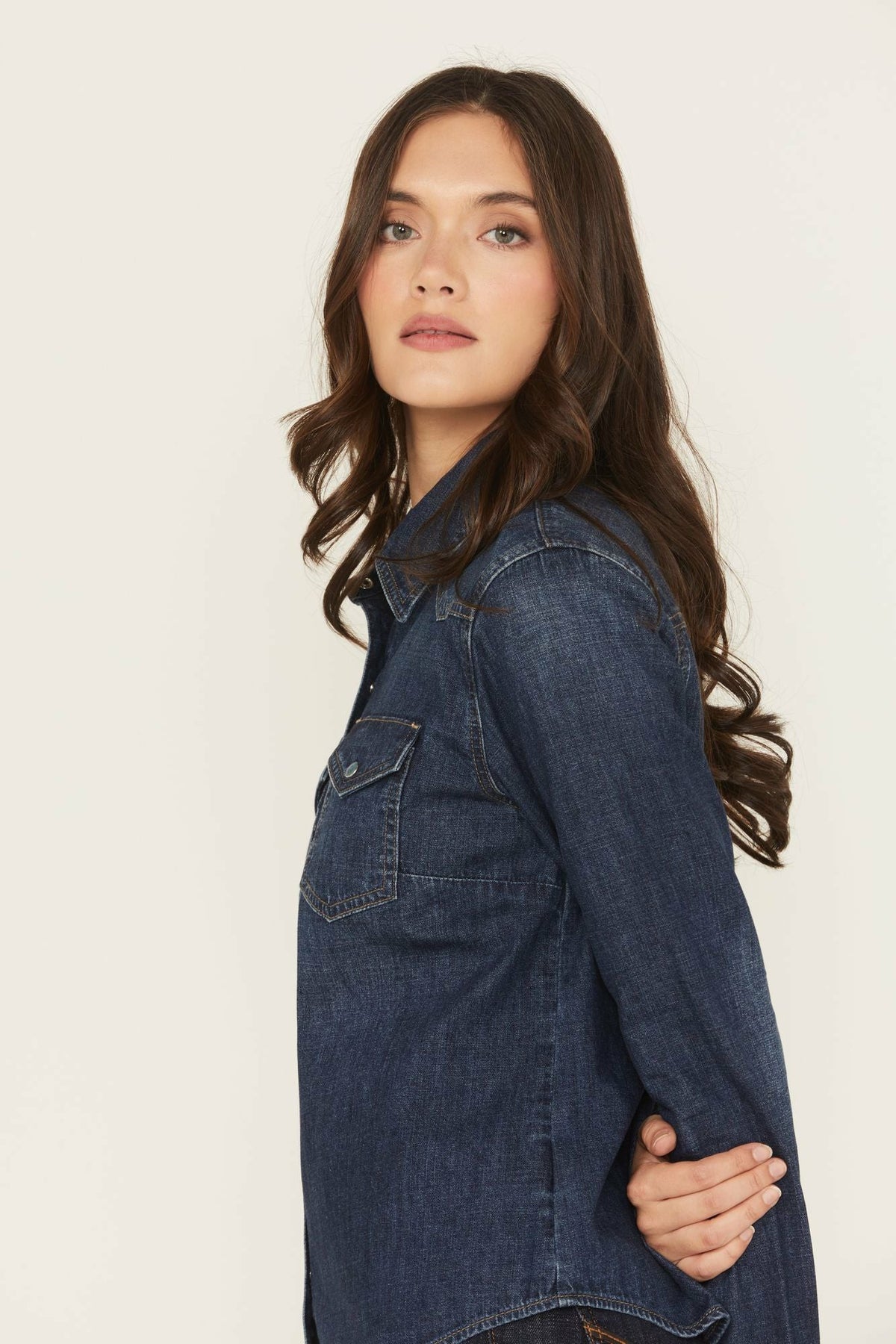 Abbott Dark Wash Chambray Long Sleeve Snap Western Shirt