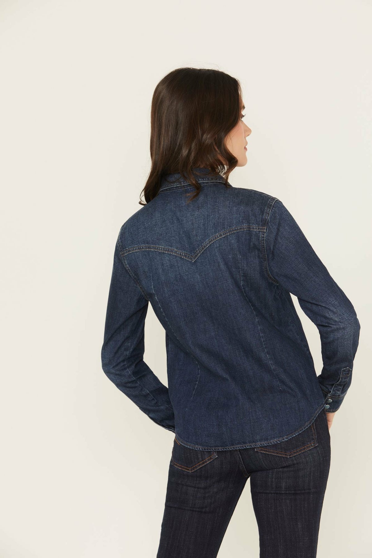 Abbott Dark Wash Chambray Long Sleeve Snap Western Shirt