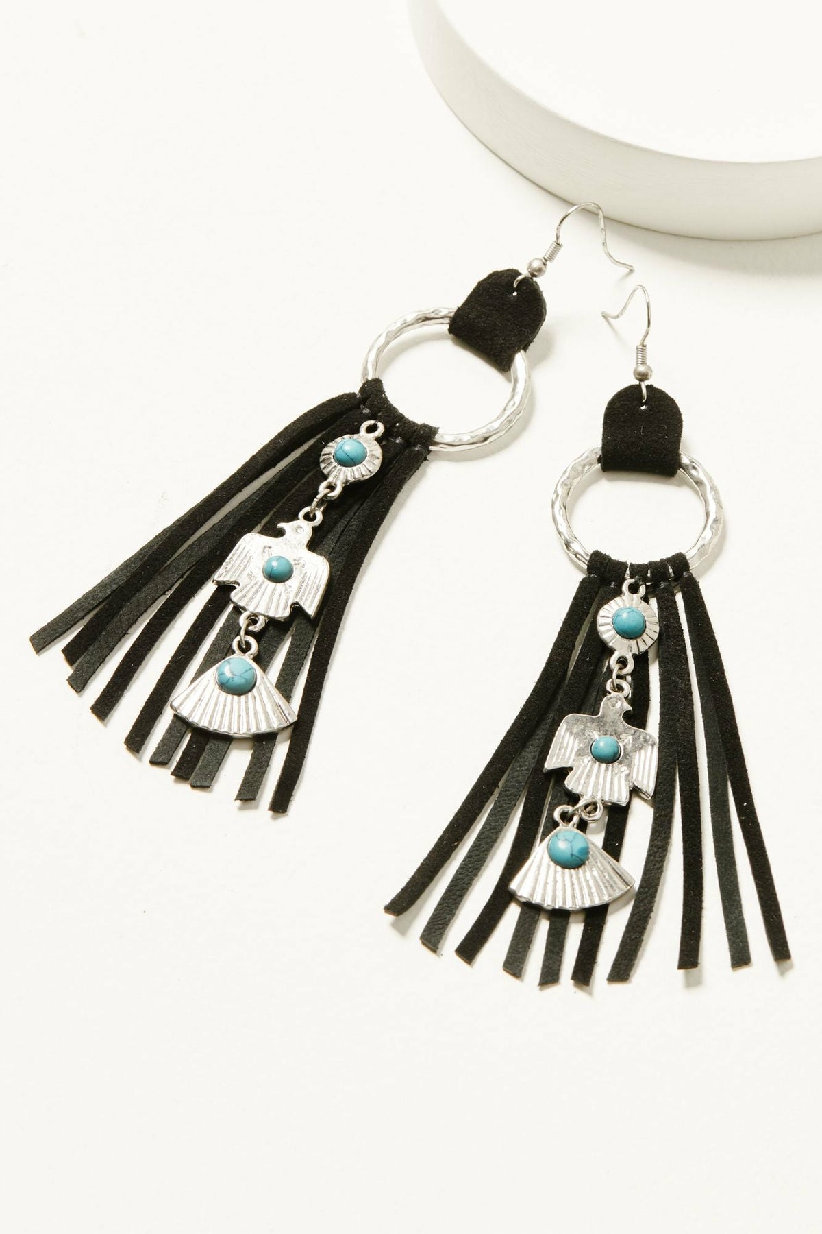 Garland Thunderbird Leather Fringe Earrings