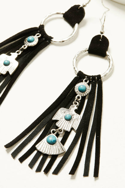 Garland Thunderbird Leather Fringe Earrings