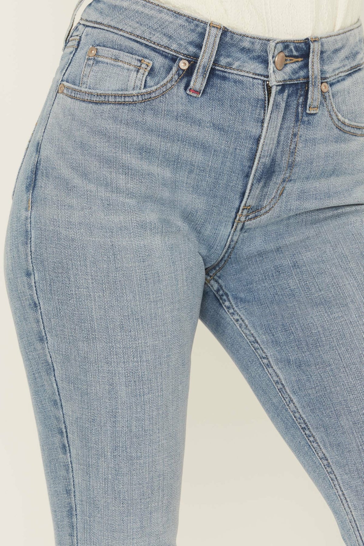 Outlaw Light Wash High Rise Double Back Yoke Bootcut Super Stretch Denim Jeans