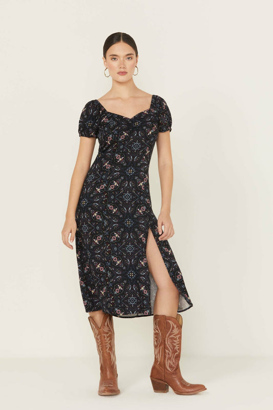 Beth Jacquard Print Short Sleeve Midi Dress