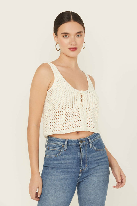 Rockwall Open Weave Cropped Sweater Tank