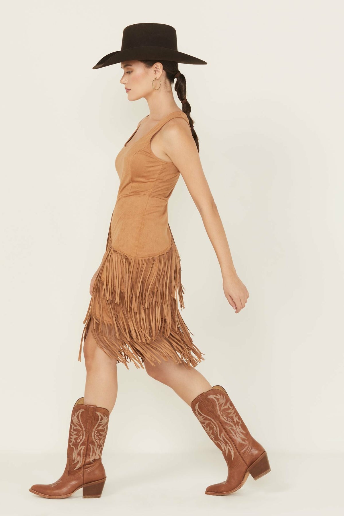 Tina Faux Suede Fringe Mini Dress