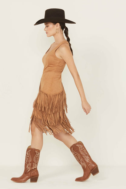 Tina Faux Suede Fringe Mini Dress