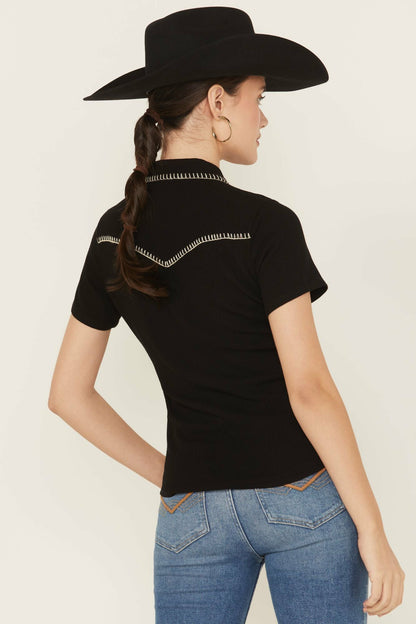 Black Featherlight Short Sleeve Snap Stretch Shirt
