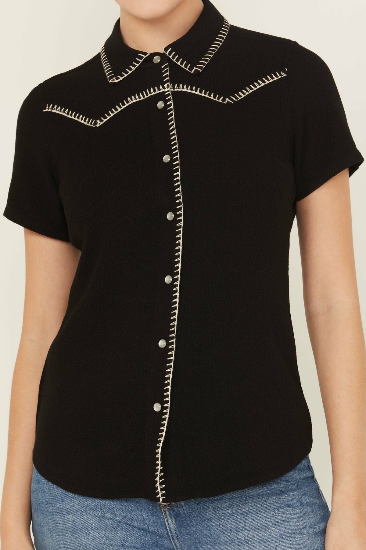 Black Featherlight Short Sleeve Snap Stretch Shirt