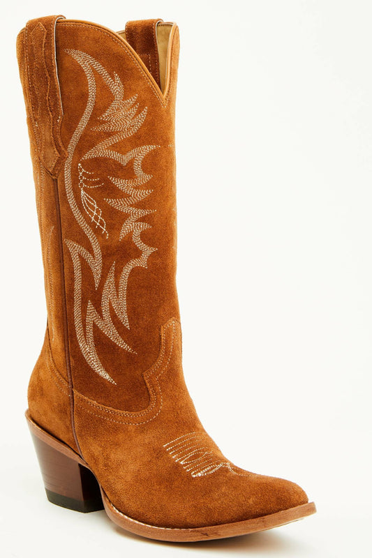 Charmed Life Cognac Suede Western Boots - Round Toe
