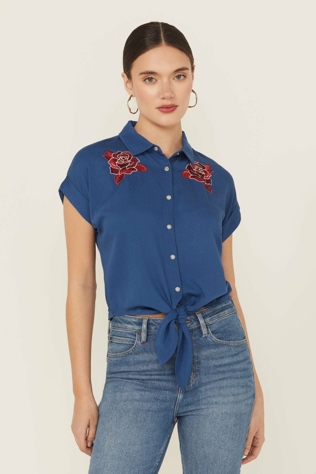 Roland Embroidered Tie-Front Camp Shirt