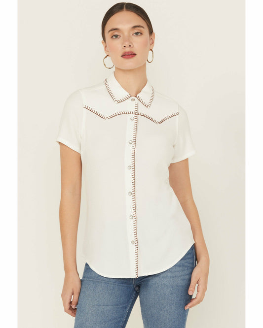 Ivory Featherlight Short Sleeve Snap Stretch Western Shirt